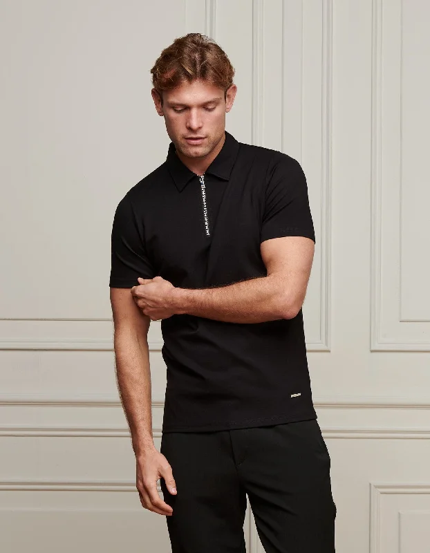 Black Premium S/S Zip Polo