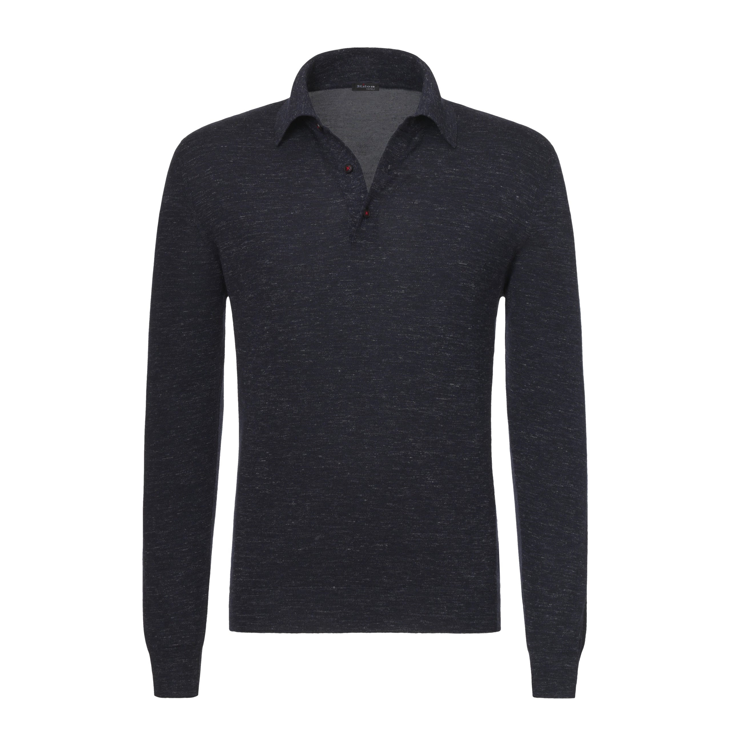 Cashmere-Blend Long Sleeve Polo Shirt in Diamond Blue