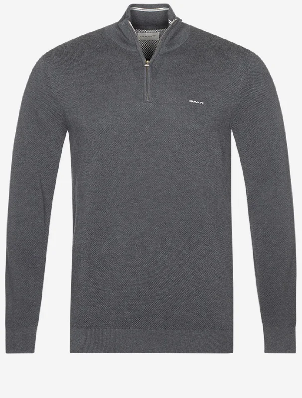 Cotton Pique Half Zip Antracite Melange