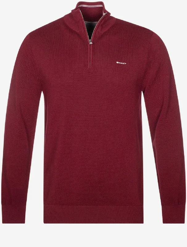 Cotton Pique Half Zip Plumped Red