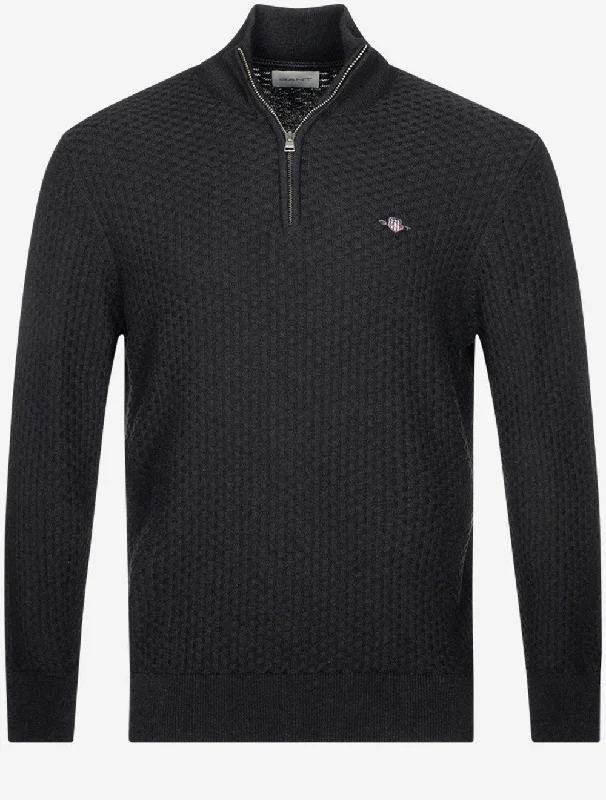 Cotton Texture Half Zip Dark Charcoal Melange