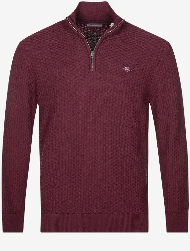 Cotton Texture Half Zip Red Shadow