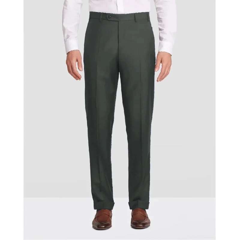 Devon Flat Front Super 120s Wool Serge Trouser in Medium Green (Modern Full Fit) by Zanella