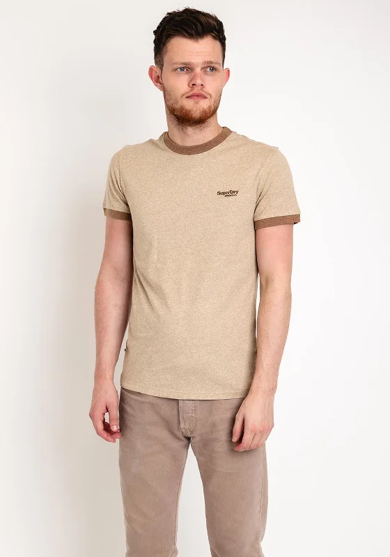 Superdry Essential Logo Ringer T-Shirt, Buck Tan Marl