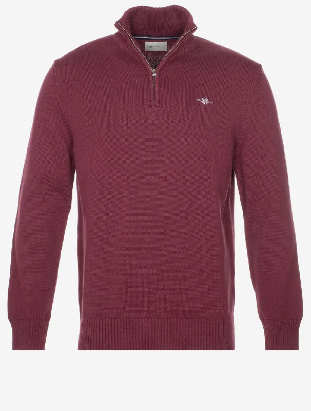 Casual Cotton Half Zip Wine Red