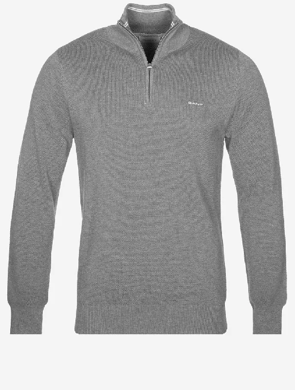 Cotton Pique Half Zip Dark Grey Melange