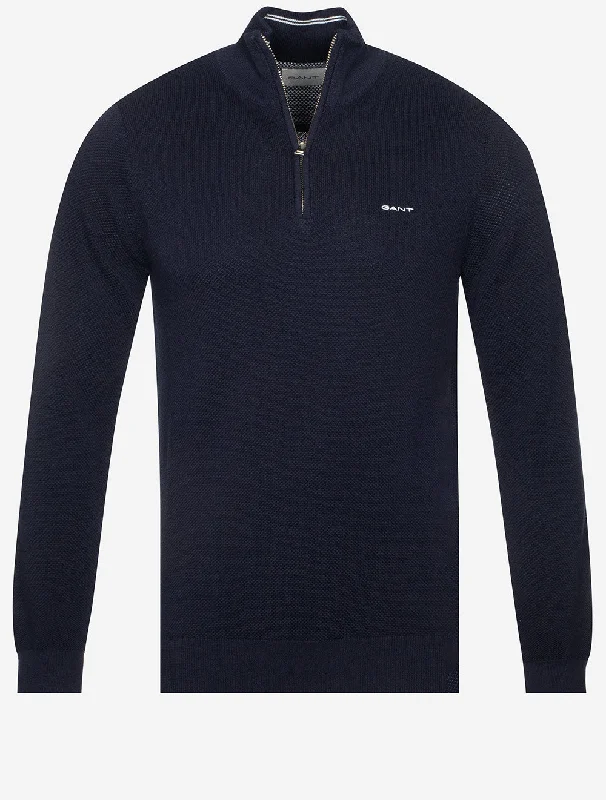 Cotton Pique Half Zip Evening Blue