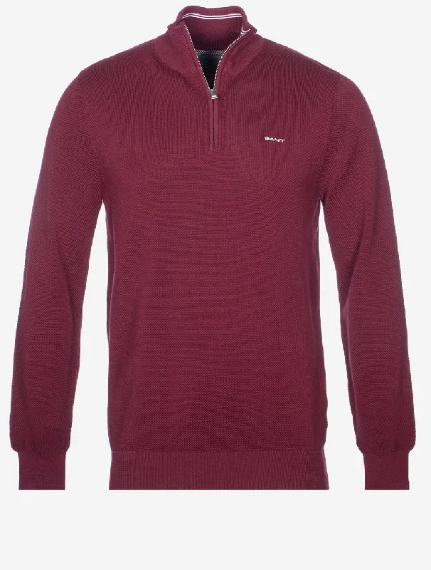 Cotton Pique Half Zip Rich Wine