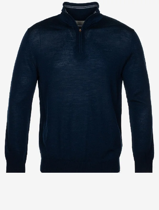 Extra Fine Merino Wool Half Zip Marine