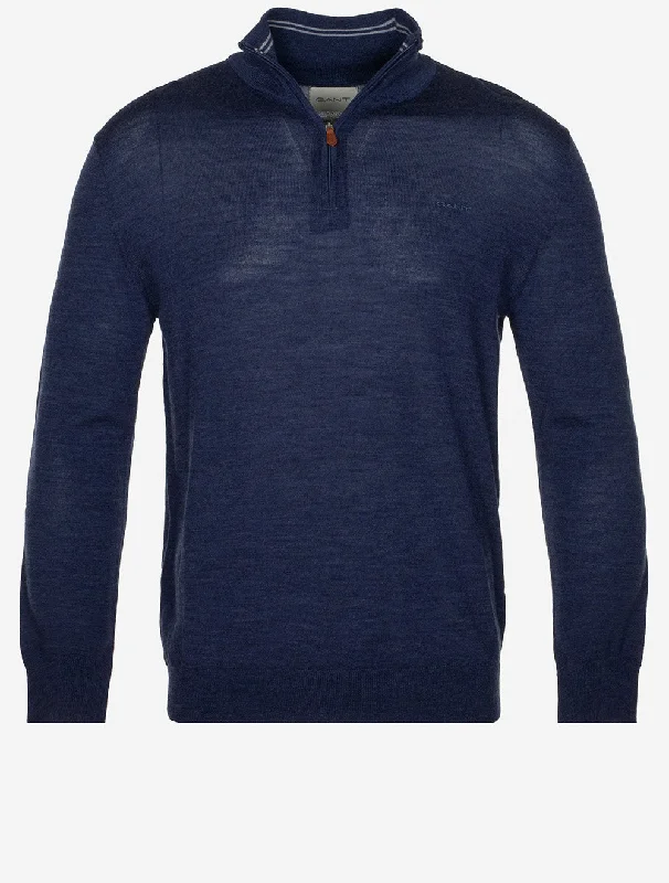 Extra Fine Merino Wool Half Zip Marine Melange