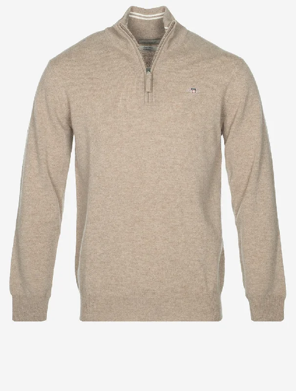 Superfine Lambswool Half Zip Dark Sand Melange