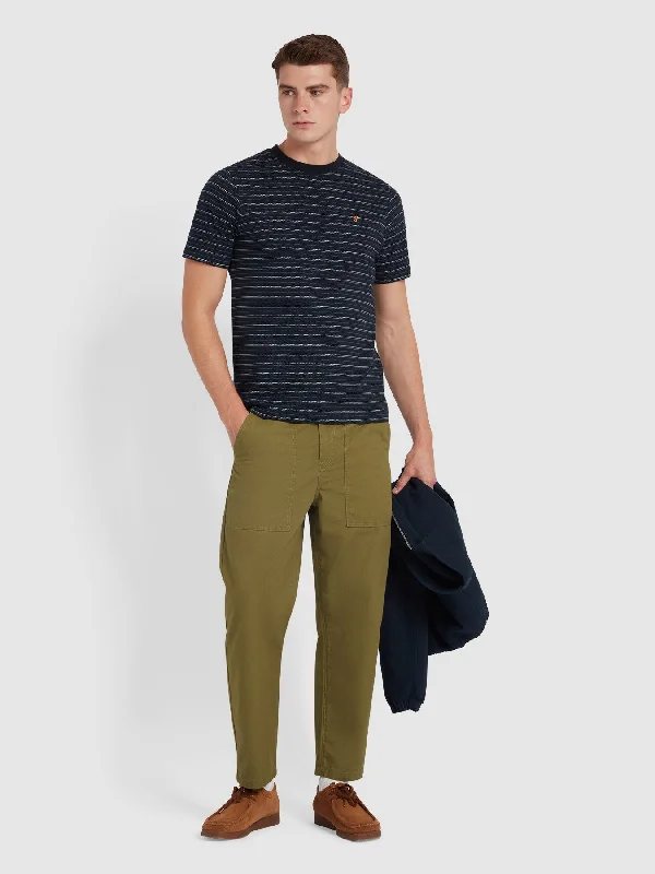 Hawtin Relaxed Tapered Fit Fine Twill Patch Trousers In Green Khaki