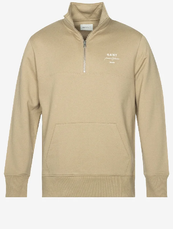 Logo Script Jersey Half Zip Dried Khaki