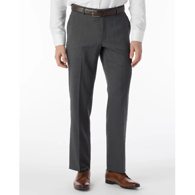 LONG FIT Super 120s Wool Gabardine Comfort-EZE Trouser in Medium Grey (Plain Front Model) by Ballin