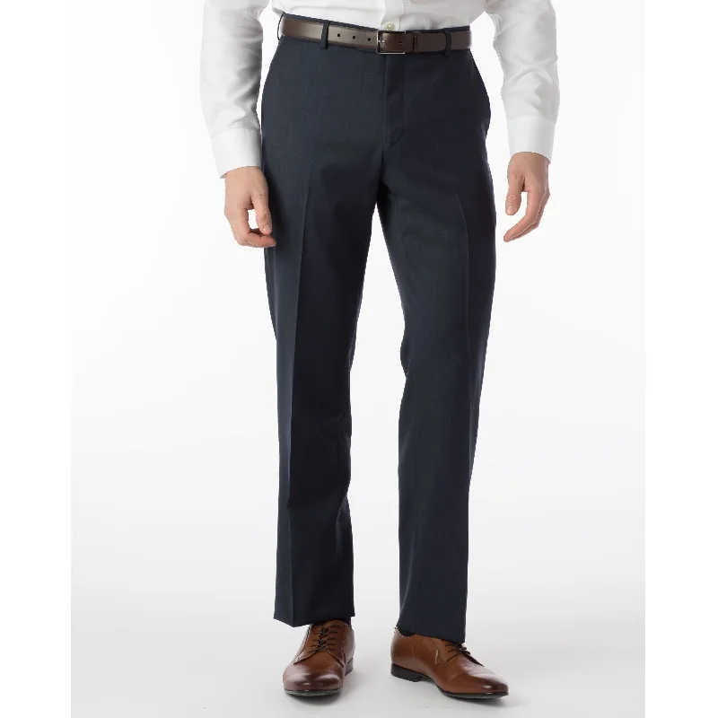 LONG FIT Super 120s Wool Gabardine Comfort-EZE Trouser in Navy Mix (Plain Front Model) by Ballin