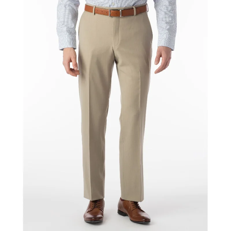 LONG FIT Super 120s Wool Gabardine Comfort-EZE Trouser in Oatmeal (Plain Front Model) by Ballin