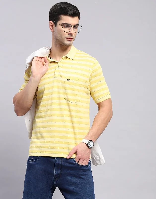 Men Yellow Printed Polo Collar Half Sleeve T-Shirt