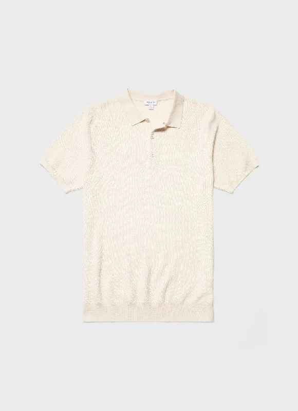 Men's Knit Polo Shirt in Ecru