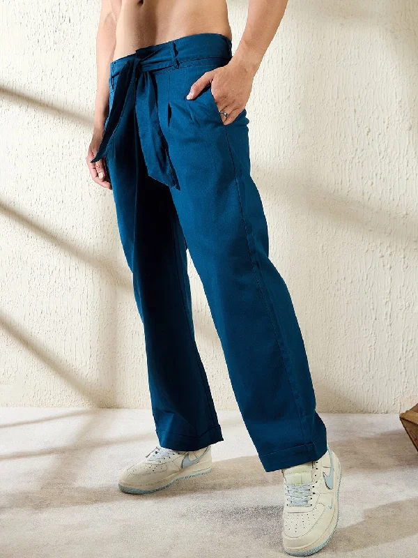 Navy Twill Korean Baggy Pants