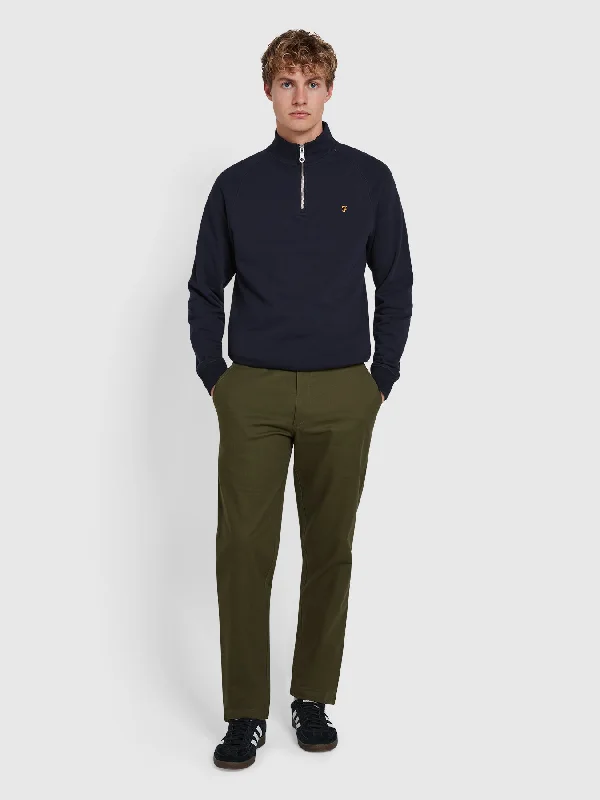 Norwood Regular Fit Cotton Hopsack Trousers In Olive Green