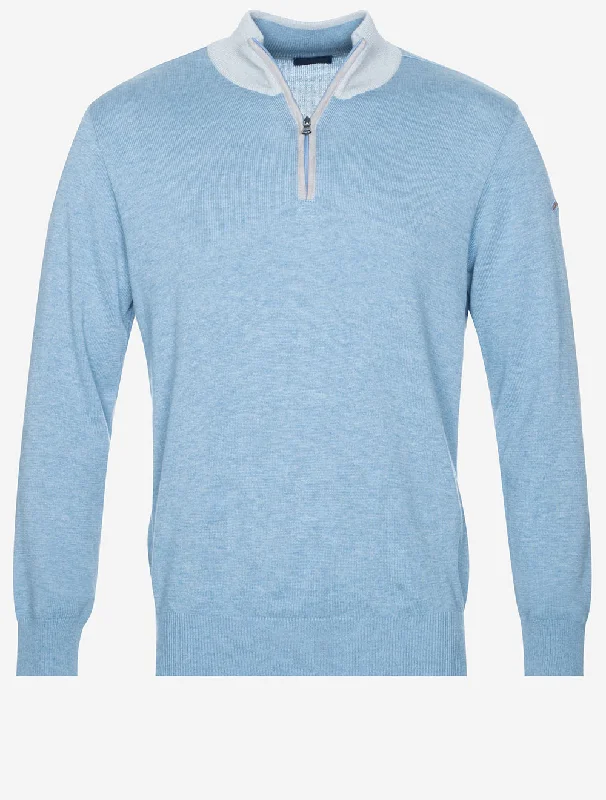 Cashmere Blend Half Zip Sweater Blue