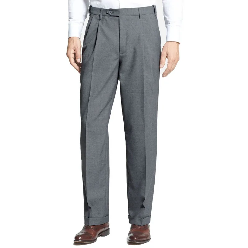 Polyester/Wool Tropical Washable Trouser in Grey (Self Sizer Double Reverse Pleat - Regular & Long Rise) by Berle