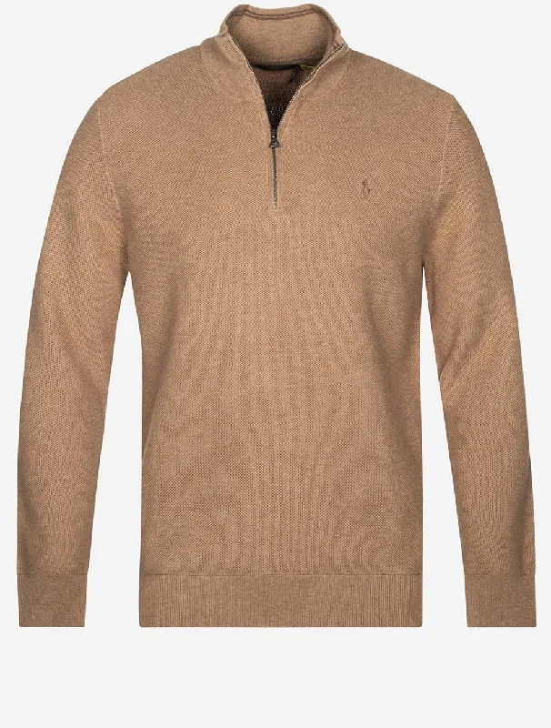 Half Zip Pique Pullover Brown