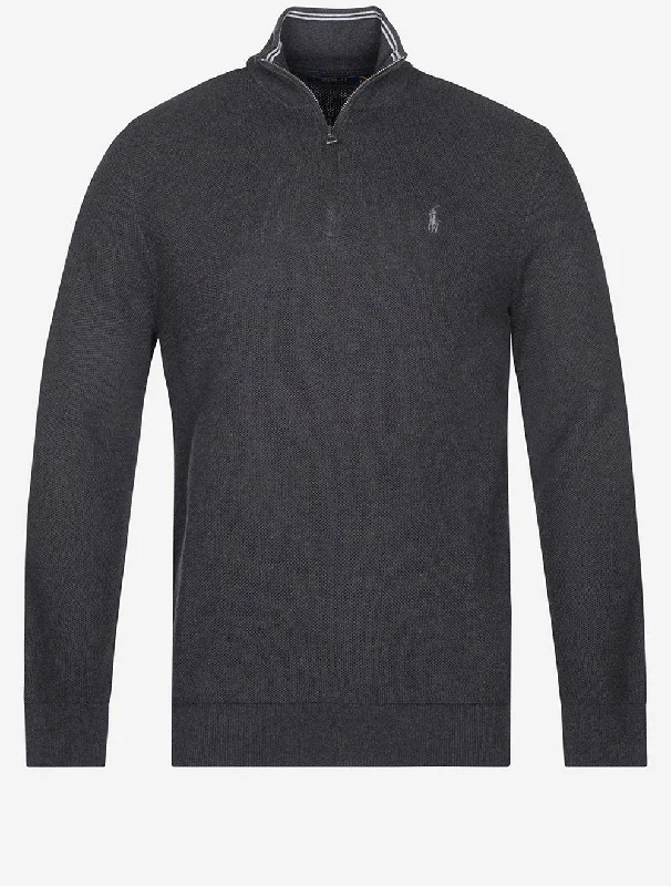 Half Zip Pique Pullover Grey