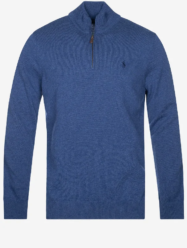 Wool Quarter Zip Jumper Blue