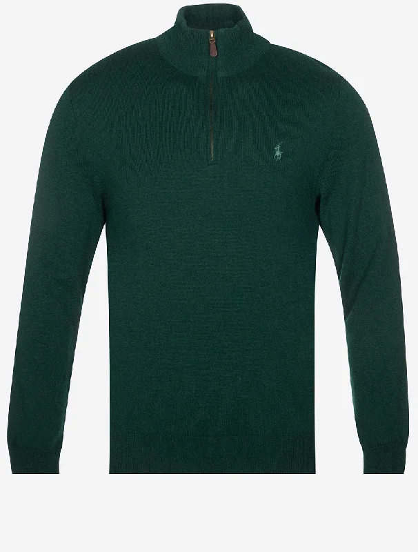 Wool Quarter Zip Jumper Green