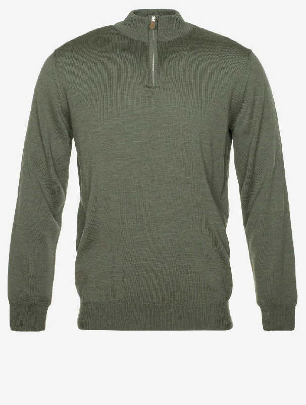 Knitted Half Zip Merino Wool Green