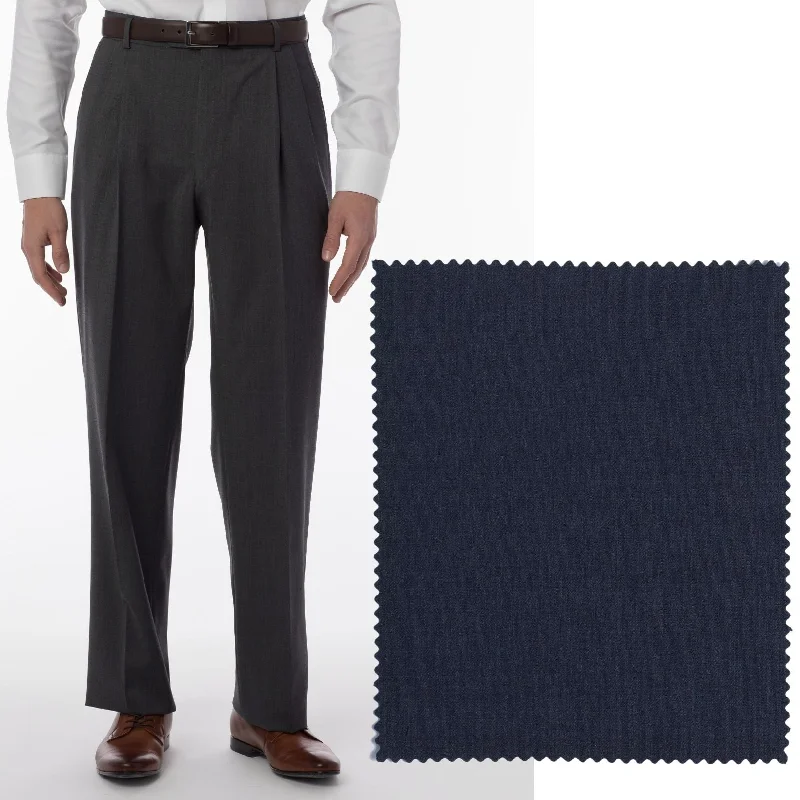 Super 120s Wool Gabardine Comfort-EZE Trouser in Navy Mix (Manchester Pleated Model) by Ballin