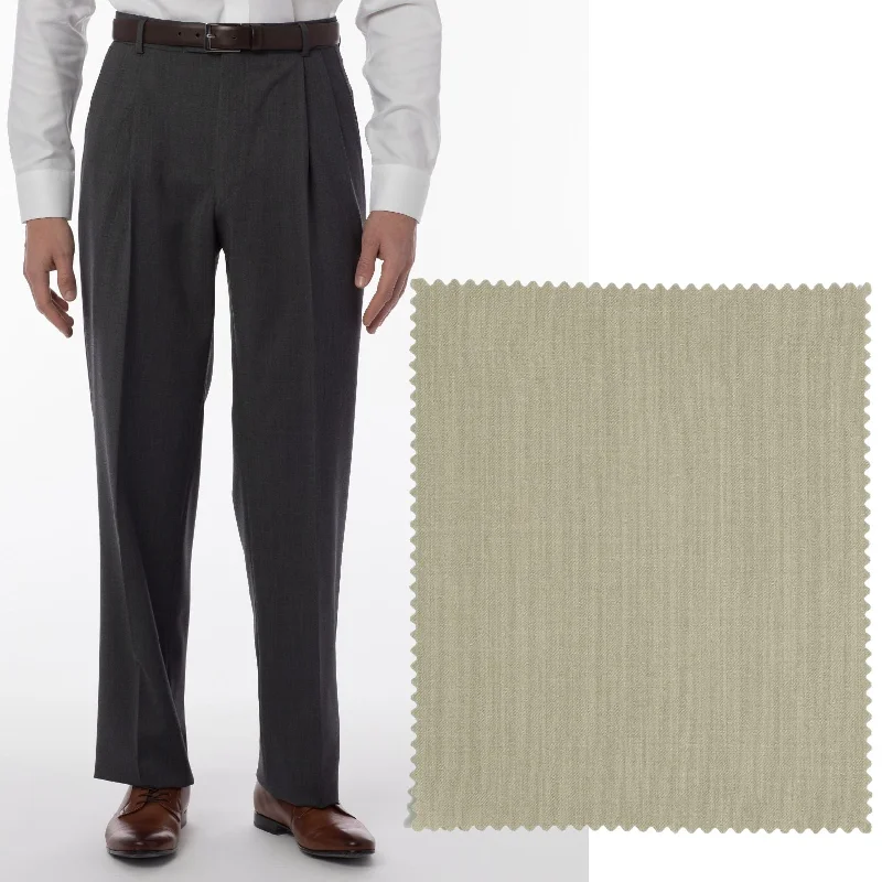 Super 120s Wool Gabardine Comfort-EZE Trouser in Oatmeal (Manchester Pleated Model) by Ballin