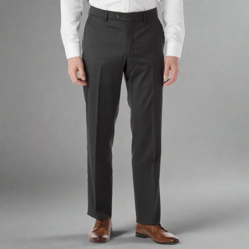 Super 130s Loro Piana Wool Gabardine Flat Front Trouser in Charcoal by 6 East by Ballin