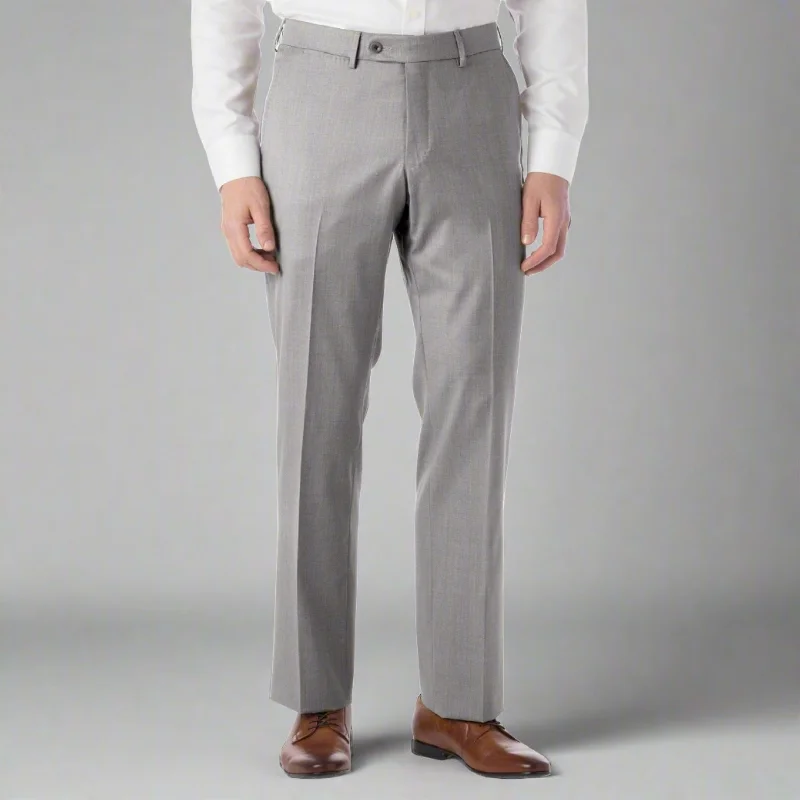 Super 130s Loro Piana Wool Gabardine Flat Front Trouser in Light Grey by 6 East by Ballin