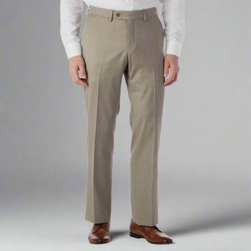 Super 130s Loro Piana Wool Gabardine Flat Front Trouser in Tan by 6 East by Ballin