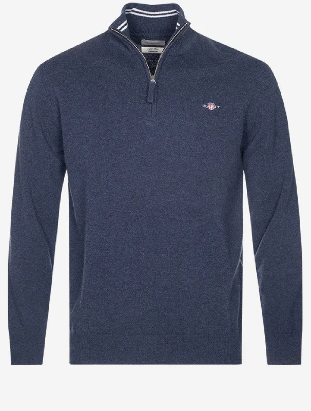 Superfine Lambswool Half Zip Dark Navy Melange