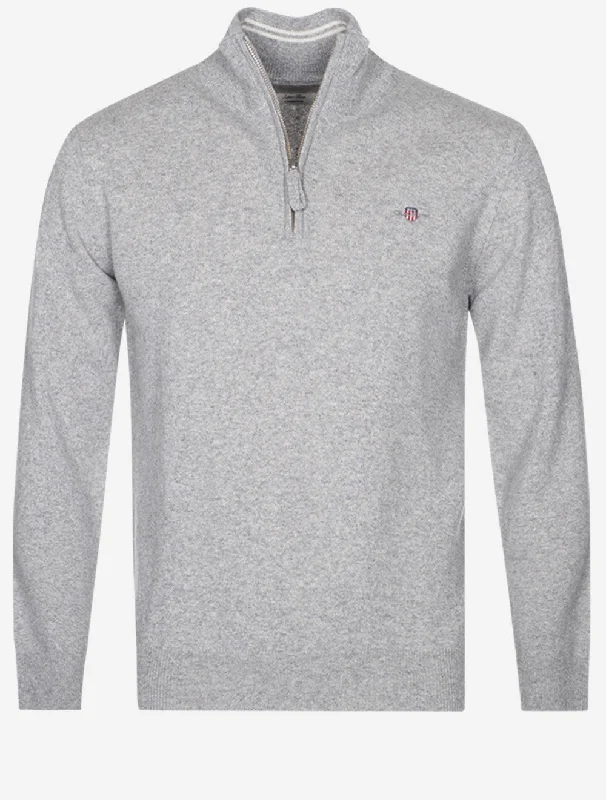 Superfine Lambswool Half Zip Grey Melange