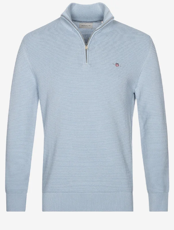 Textured Cotton Half Zip Stormy Sea