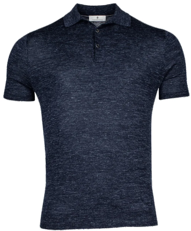 ID24450-Thomas Maine Navy Linen Silk Polo