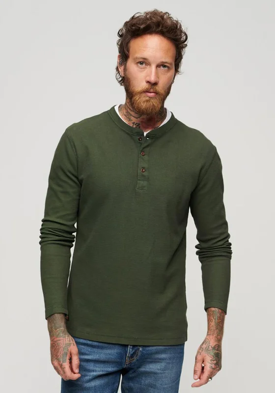 Superdry Henley Waffle Knit Long Sleeve T-Shirt, Olive