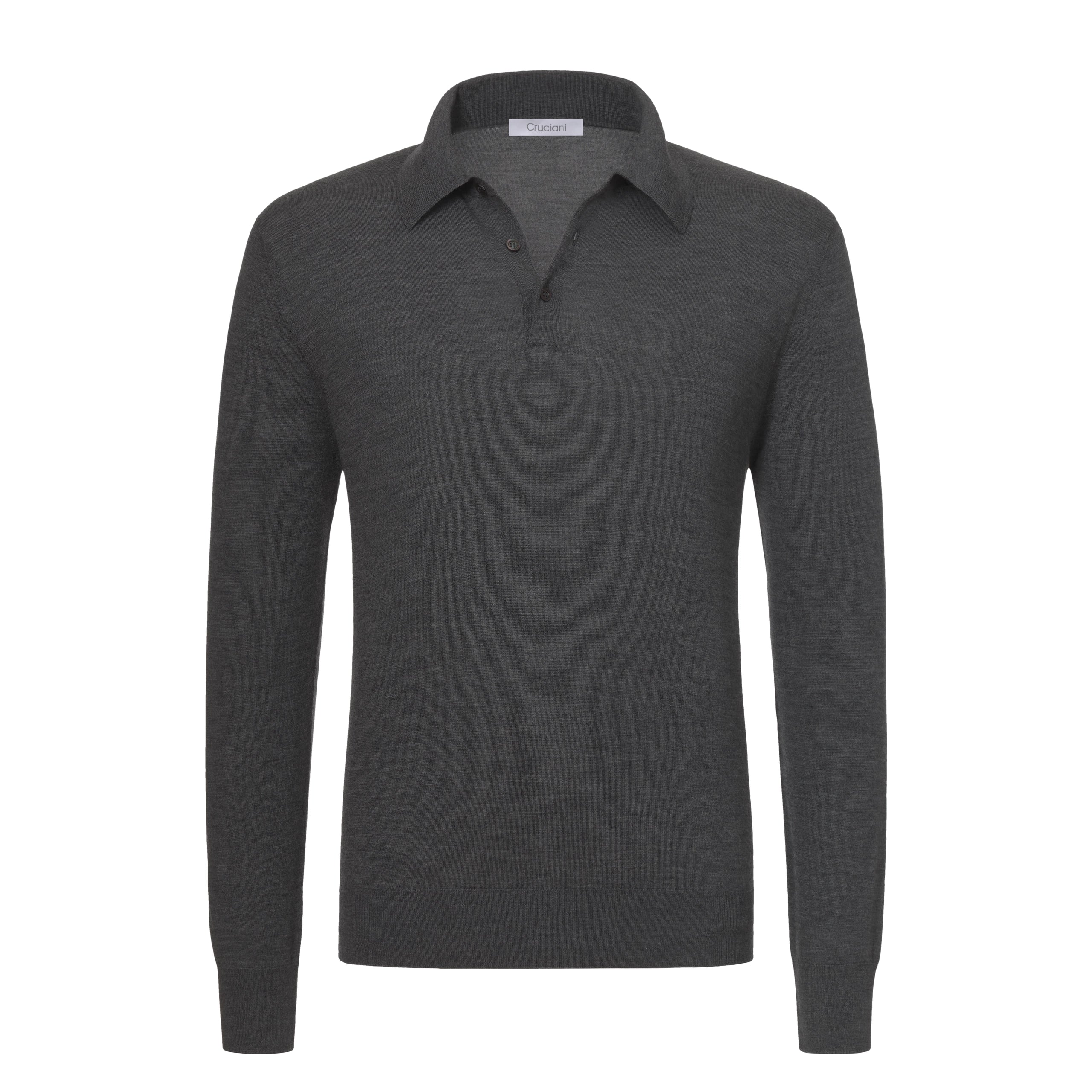 Wool Sweater Polo Shirt in Dark Grey Melange