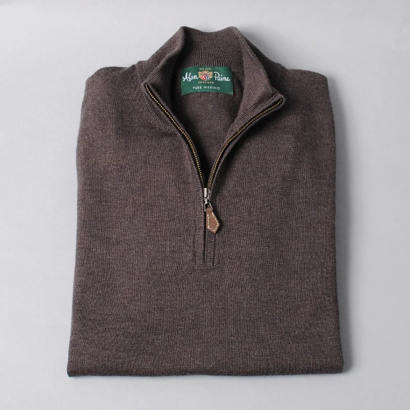 Alan Paine Merino Quarter Zip Sweater - Dark Brown