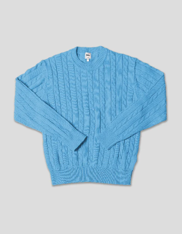 COTTON LINEN SOLID CREW NECK SWEATER - BLUE