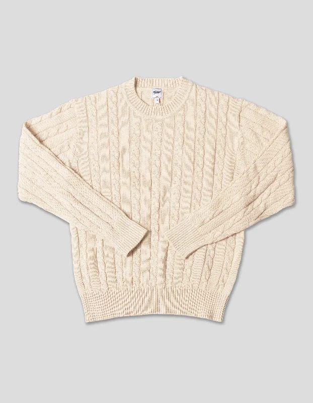 COTTON LINEN SOLID CREW NECK SWEATER - NATURAL