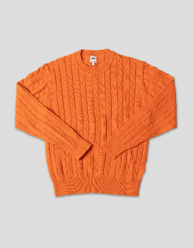 COTTON LINEN SOLID CREW NECK SWEATER - ORANGE