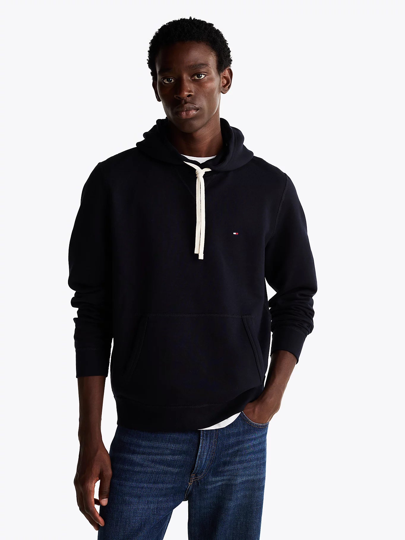 Fleece Drawstring Hoody in Navy