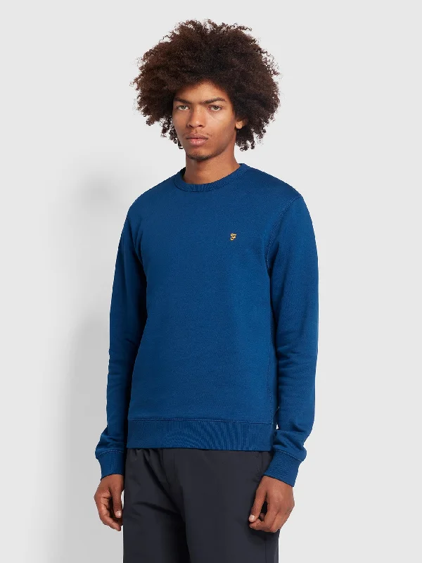 Farah Tim Slim Fit Organic Cotton Crew Neck Sweatshirt In Blue Peony