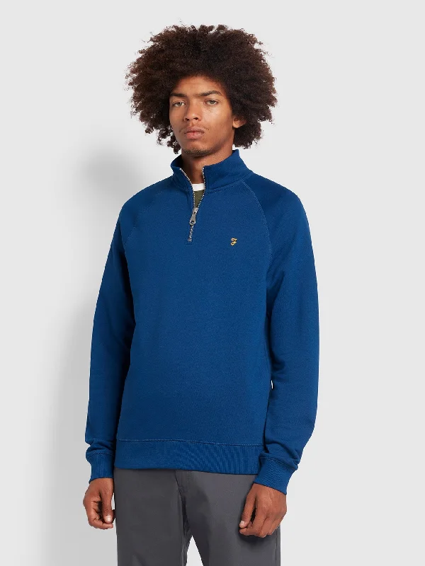 Farah Jim Slim Fit Organic Cotton Quarter Zip Sweatshirt In Blue Peony