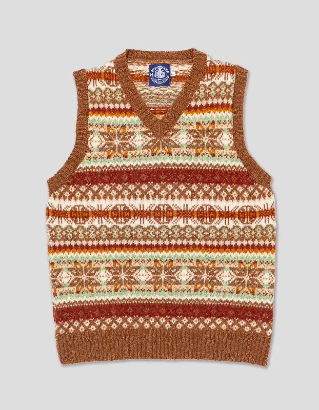 FAIR ISLE V-NECK VEST - BURGUNDY